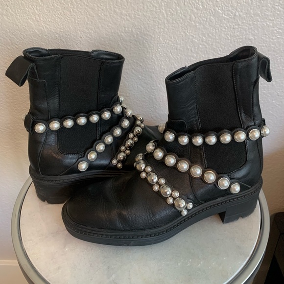 Zara Black Leather Pearl Straps Ankle Boots Block Heel Size 6!! - Picture 8 of 15